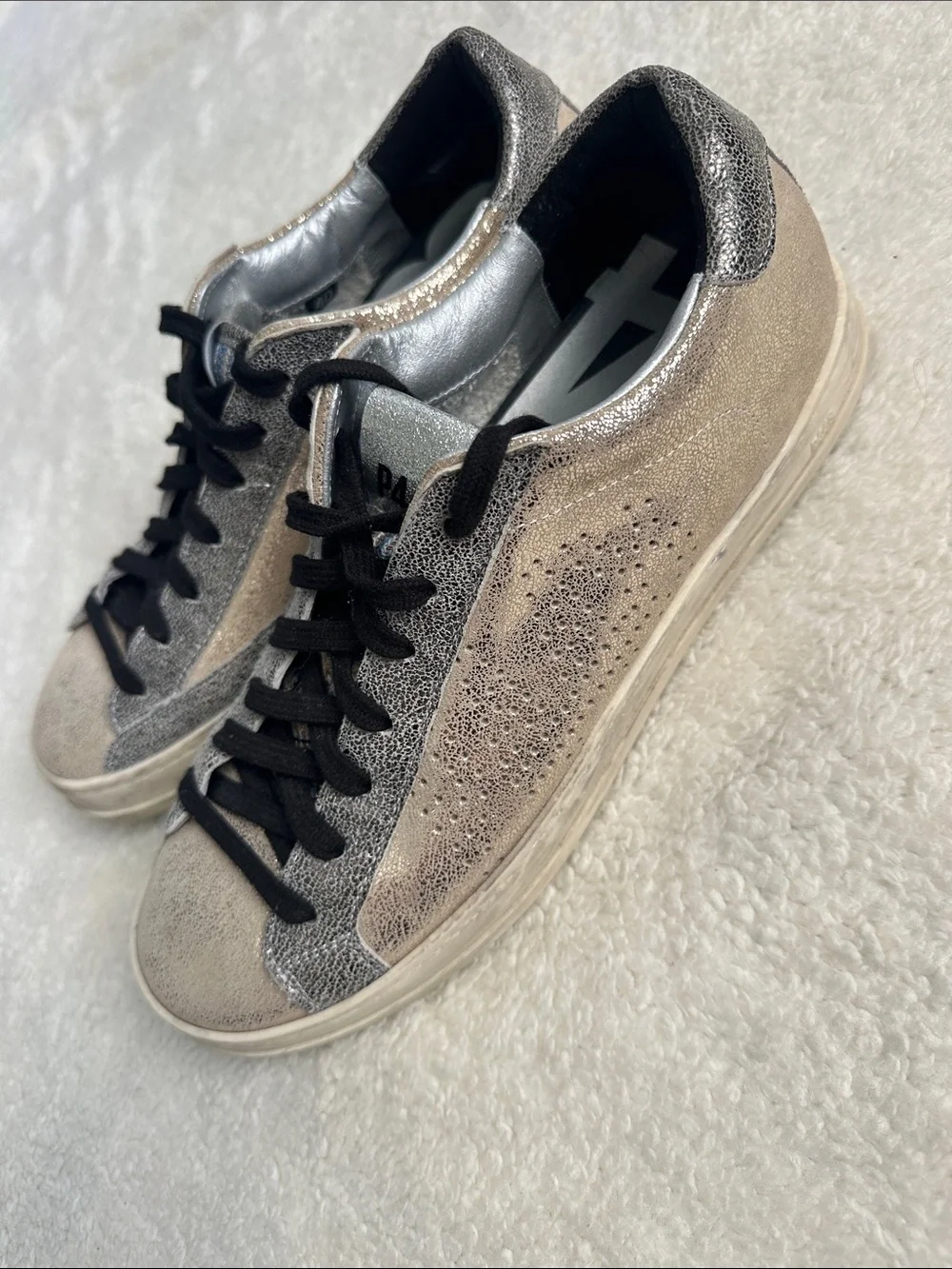 P448 John Panama Gold Silver Metallic Leather Low Top Sneakers Streetwear 40 New